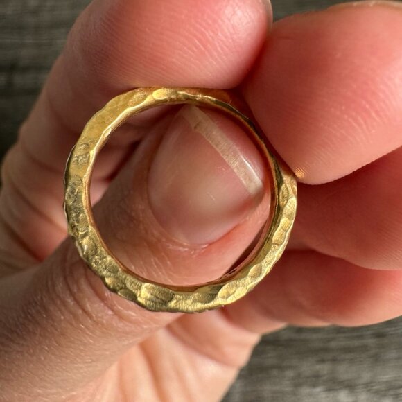 2mm 18K Gold Vermeil Hammered Ring – 925 Sterling Silver Band, Size 5.5 - Picture 7 of 8